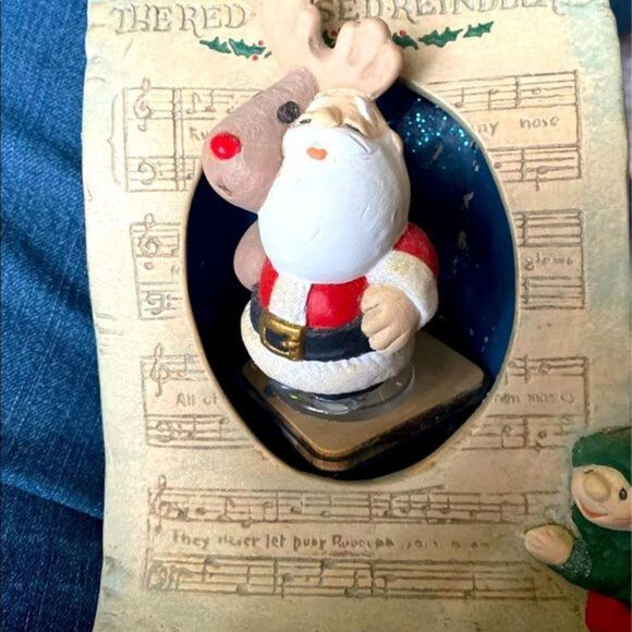 Garry Sharpe Design Santa Rudolph Elf Scroll Ceramic Rotating Music Box - Picture 1 of 6